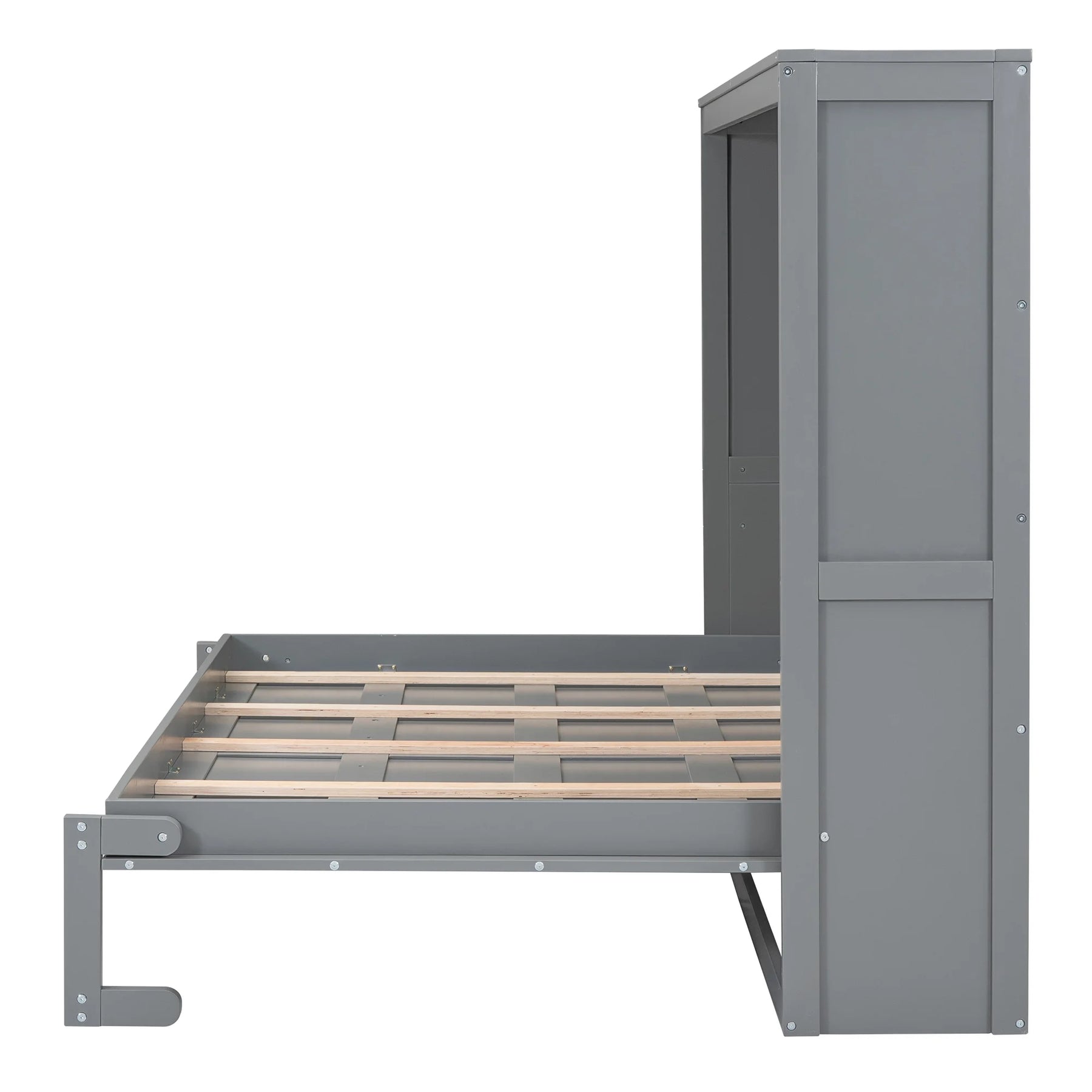 Harper & Bright Designs Full Size Murphy Bed Space - Saving Foldable Wooden Wall Bed with a Shelf for Guest Room Home Office, Gray