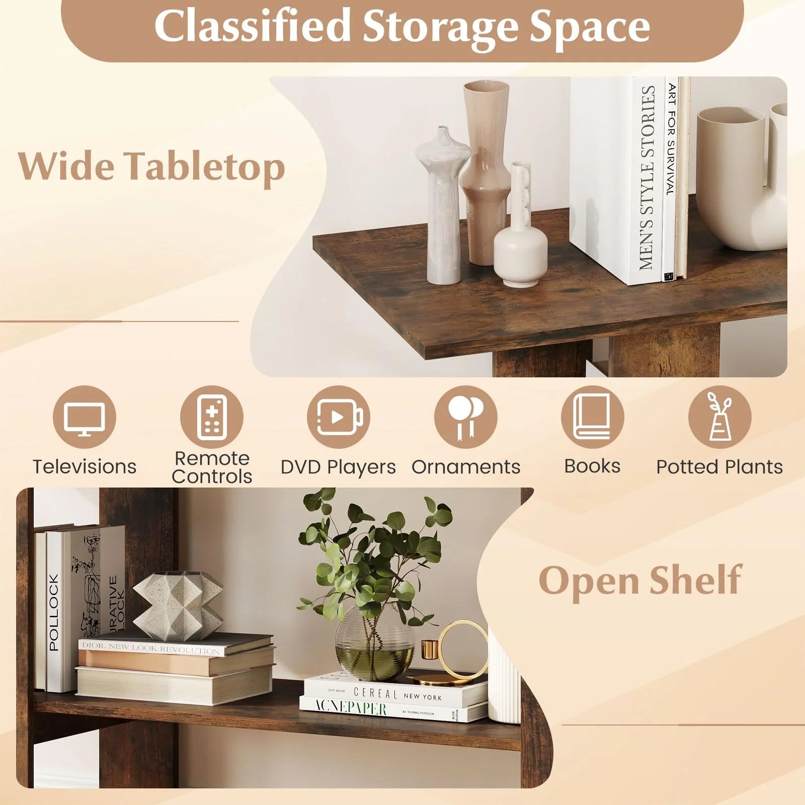 Tangkula 2-Tier TV Stand with Storage for TVs up to 55 Inch Console Table with Open Shelf