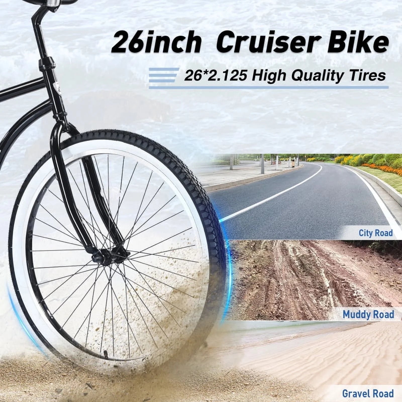 Single Speed Bicycles 26"inch, Steel Frame, Wide Wheels for Stability, Rear Coaster Brakes, Multiple Colors Men'S Beach Cruiser Bike