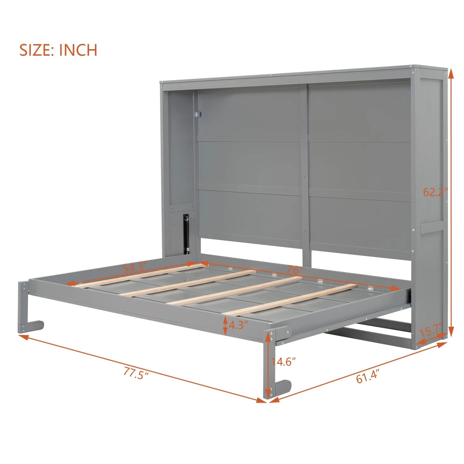 Harper & Bright Designs Full Size Murphy Bed Space - Saving Foldable Wooden Wall Bed with a Shelf for Guest Room Home Office, Gray