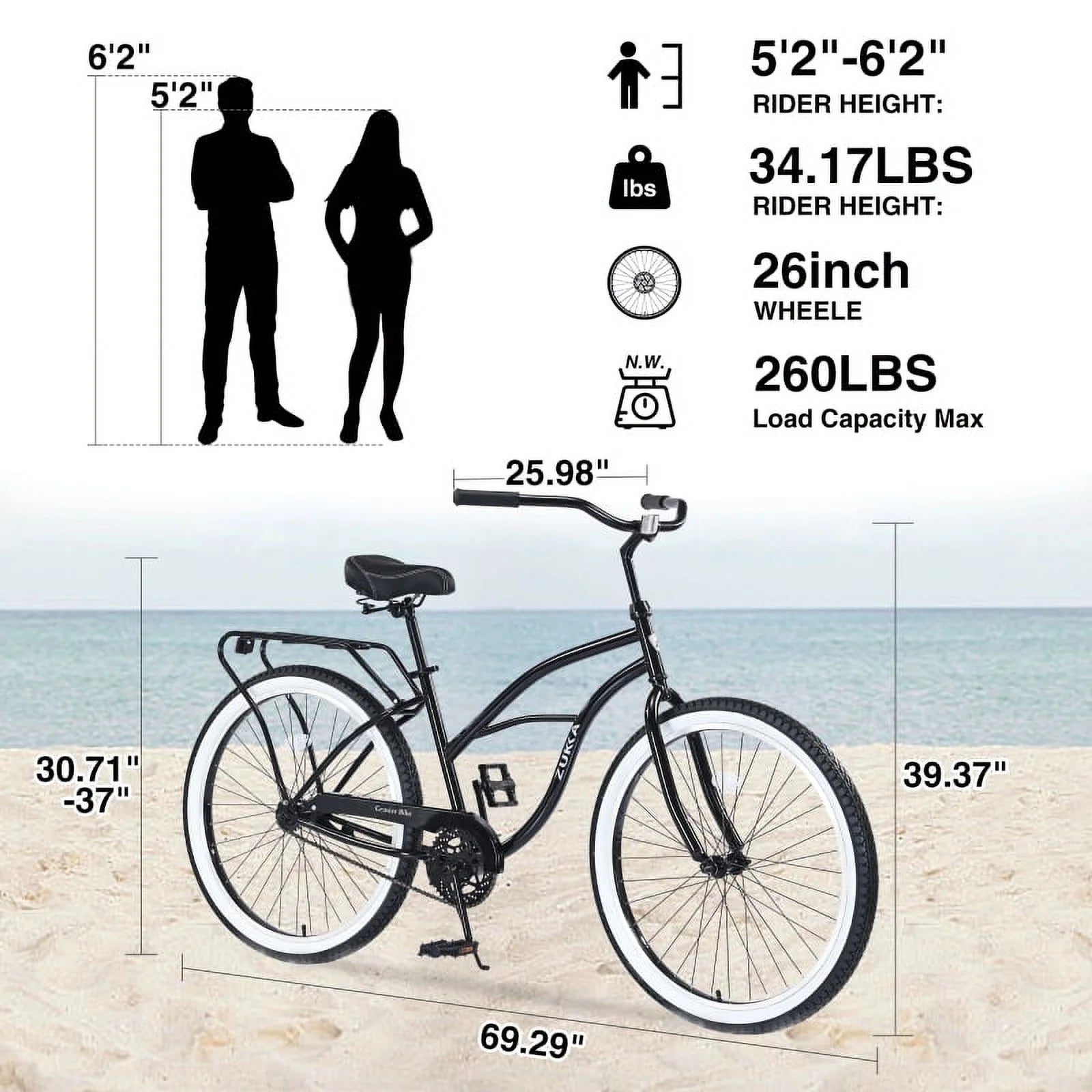 Single Speed Bicycles 26"inch, Steel Frame, Wide Wheels for Stability, Rear Coaster Brakes, Multiple Colors Men'S Beach Cruiser Bike