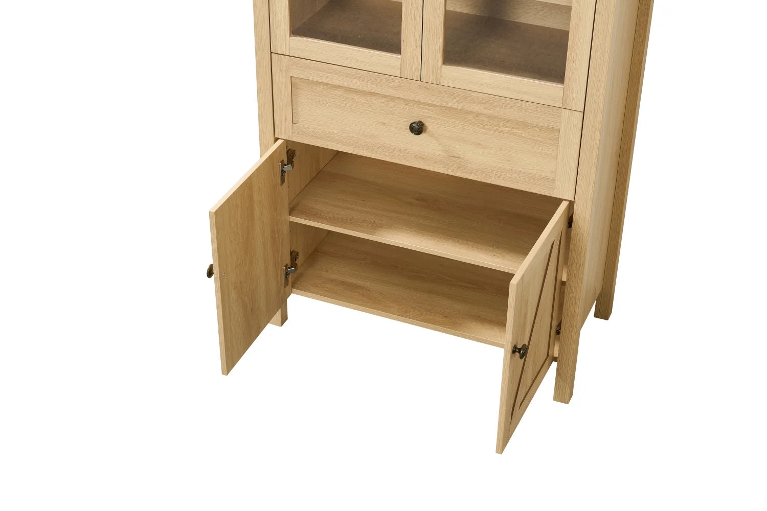 Lisonu 72" Arched Bookcase with Doors, Tall Dome Display Cabinet with Storage for Living Room or Home Office, Natural