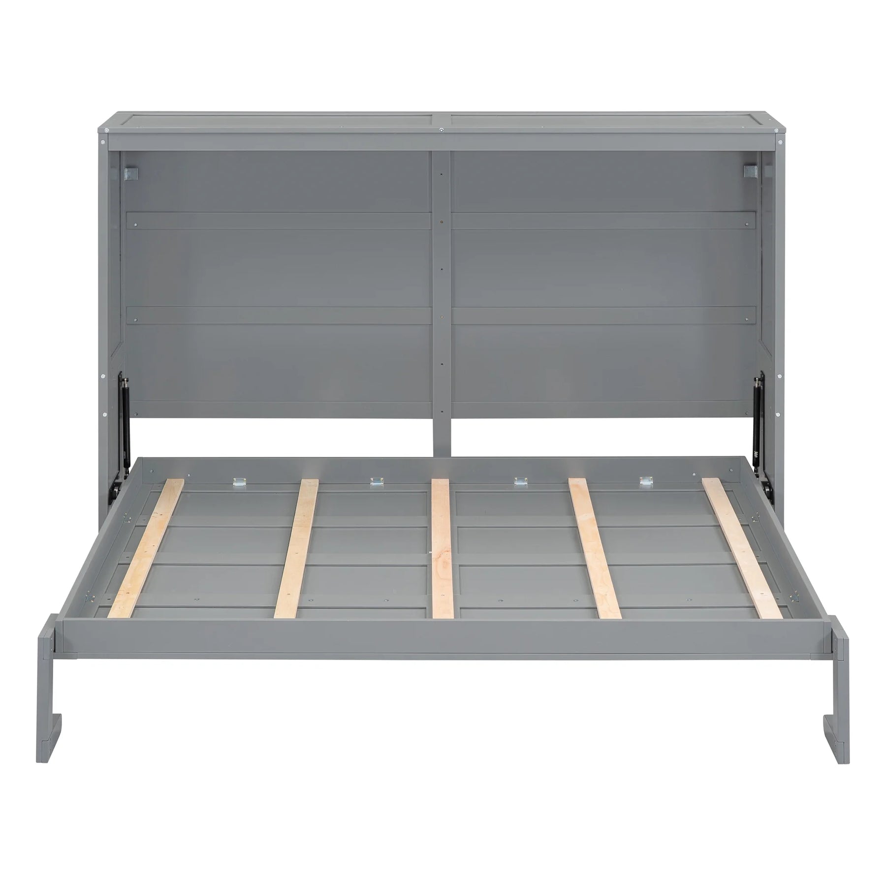 Harper & Bright Designs Full Size Murphy Bed Space - Saving Foldable Wooden Wall Bed with a Shelf for Guest Room Home Office, Gray