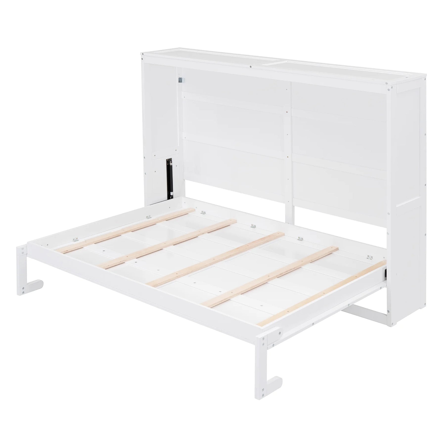 Harper & Bright Designs Full Size Murphy Bed Space - Saving Foldable Wooden Wall Bed with a Shelf for Guest Room Home Office, Gray
