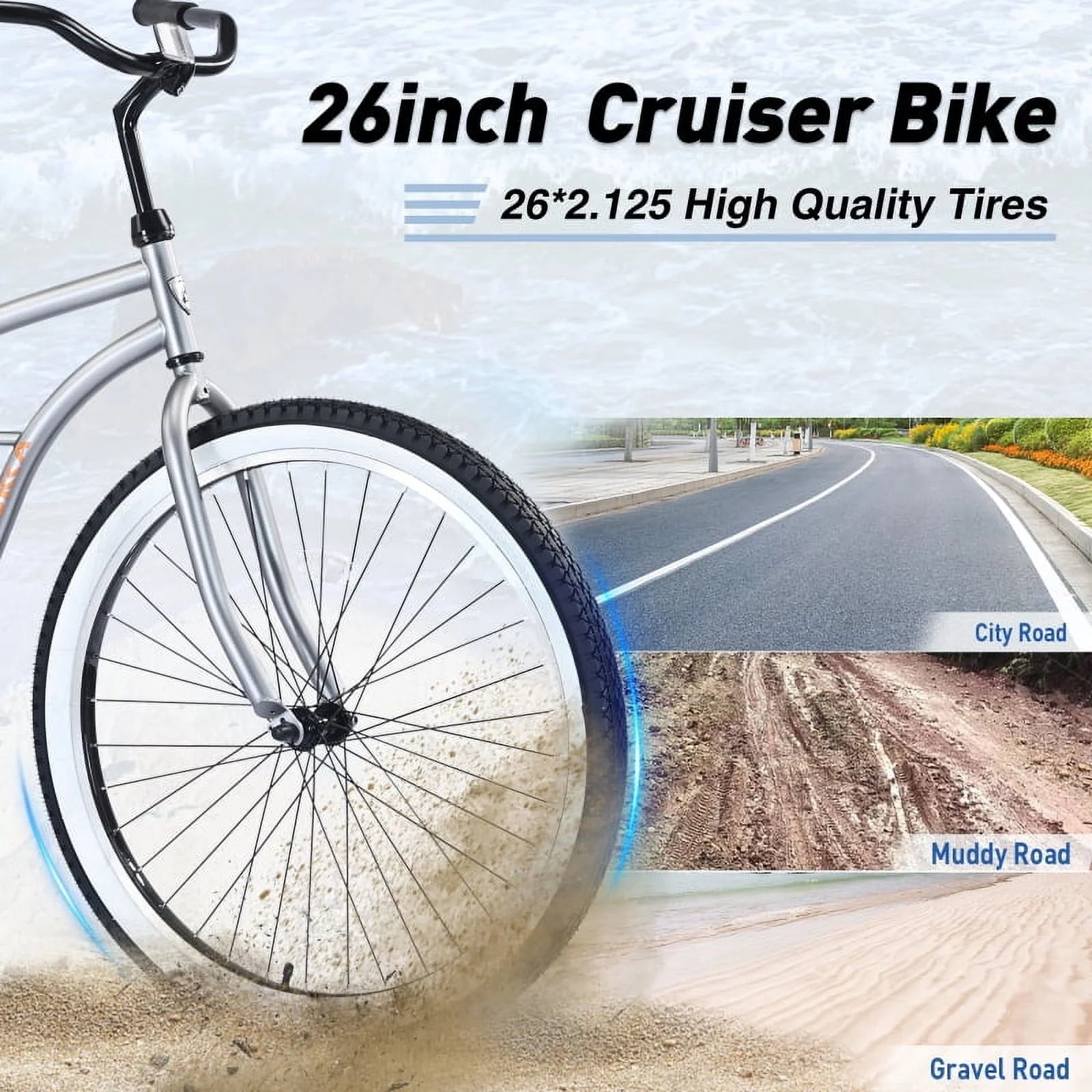 Single Speed Bicycles 26"inch, Steel Frame, Wide Wheels for Stability, Rear Coaster Brakes, Multiple Colors Men'S Beach Cruiser Bike