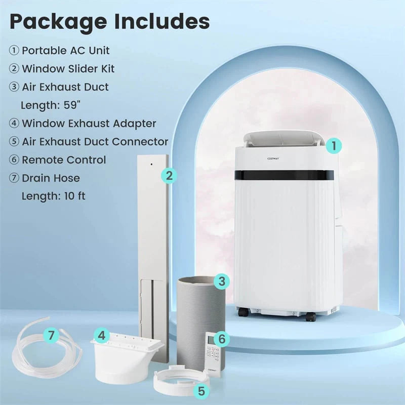 12000 BTU Portable Air Conditioner, 3-in-1 AC Unit with Fan, Dehumidifier & Sleep Mode, 24H Timer, Window Kit, Cools Room up to 550 Sq. Ft