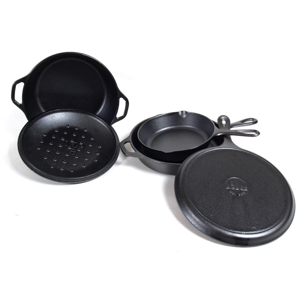 Lodge 5-Piece Pre-Seasoned Cast-Iron Cookware Set, Black