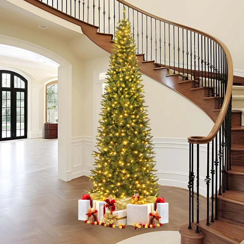 12 FT Pre-Lit Artificial Christmas Tree, Tall Hinged Xmas Tree with Quick Power Connector, 2125 Lush Branch Tips, 800 Warm White LED Lights