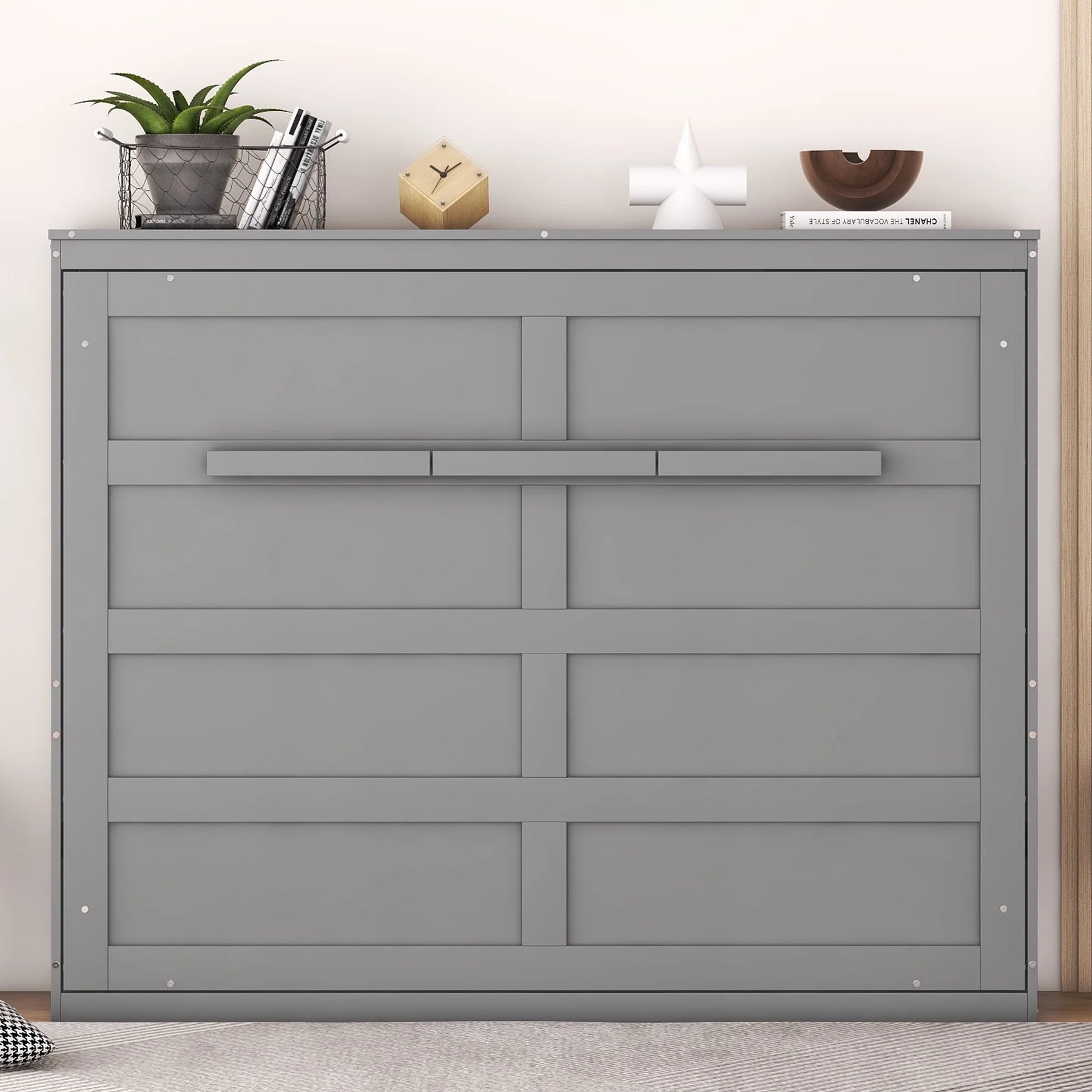 Harper & Bright Designs Full Size Murphy Bed Space - Saving Foldable Wooden Wall Bed with a Shelf for Guest Room Home Office, Gray